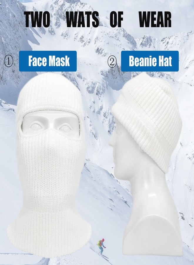 Fullsheild 1 Hole Ski Mask Winter Knitted Balaclava Unisex Warm Full Face Mask Wool Knit Balaclava Beanie for Men Women Sports Outdoor White One Size - Image 2